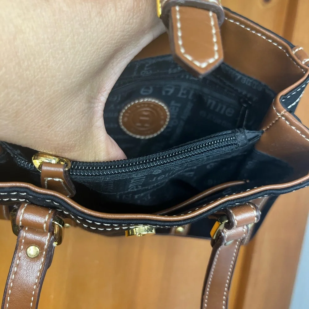 COPY - Etienne Aigner Minibag Black Fabric with Brown Leather NWOT - Picture 5 of 5